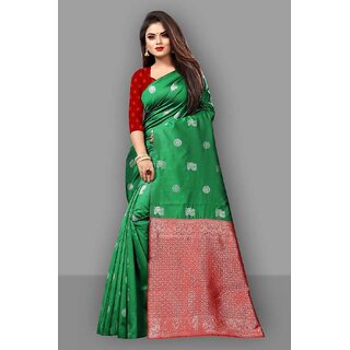                       SVB Saree Green Embellished Silk Saree                                              