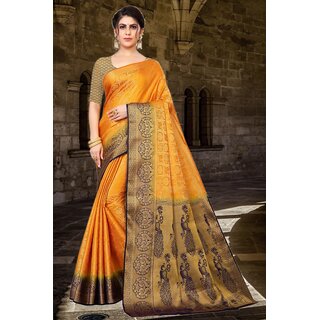                       SVB Saree yellow Embellished Silk Saree                                              