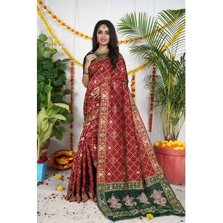                       SVB Saree Red Embellished Silk Saree                                              