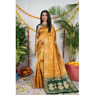                       SVB Saree Yellow Embellished Silk Saree                                              