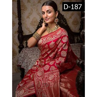                       SVB Saree Red Embellished Silk Saree                                              