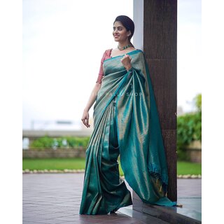                       SVB Saree Navy Embellished Silk Saree                                              
