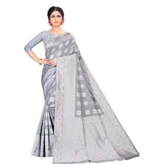                       SVB Saree Silver Embellished Silk Saree                                              