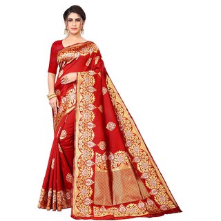                       SVB Saree Red Embellished Silk Saree                                              