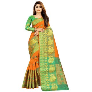                       SVB Saree Orange Embellished Silk Saree                                              