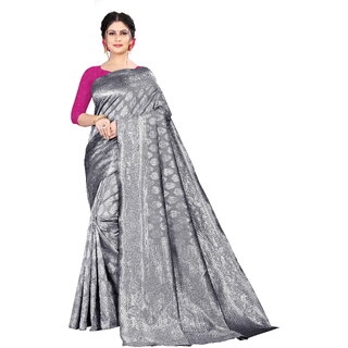                       SVB Saree Grey Embellished Silk Saree                                              