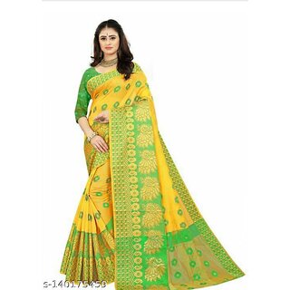                       SVB Saree Yellow Embellished Silk Saree                                              