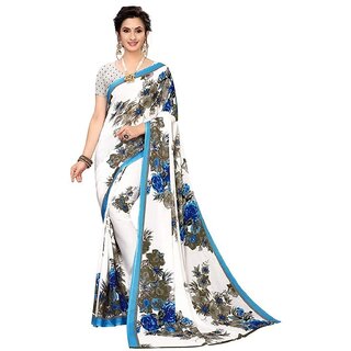                       SVB Saree White Embellished Silk Saree                                              
