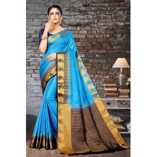                       SVB Saree Sky Blue Embellished Silk Saree                                              