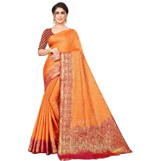                       SVB Saree Orange Embellished Silk Saree                                              