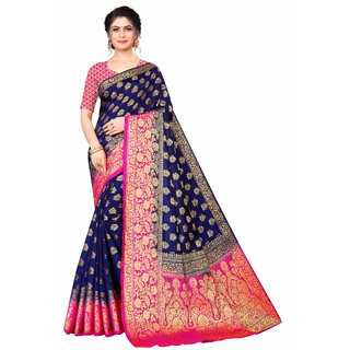                       SVB Saree Blue Embellished Silk Saree                                              