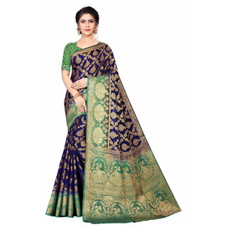                       SVB Saree Blue Embellished Silk Saree                                              