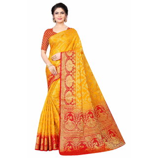                       SVB Saree Yellow Embellished Silk Saree                                              