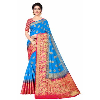                       SVB Saree Sky Blue Embellished Silk Saree                                              