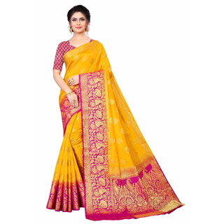                       SVB Saree Yellow Embellished Silk Saree                                              