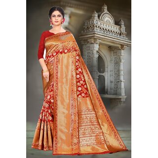                       SVB Saree Red Embellished Silk Saree                                              