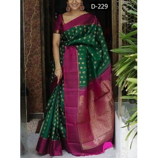                       SVB Saree Dark Green Embellished Silk Saree                                              