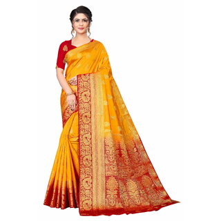                       SVB Saree Orange Embellished Silk Saree                                              