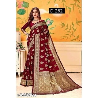                       SVB Saree Red Embellished Silk Saree                                              