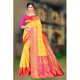                       SVB Saree Yellow Embellished Silk Saree                                              