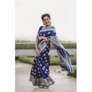                       SVB Saree Blue Embellished Silk Saree                                              