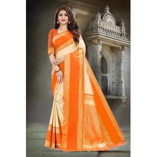                      SVB Saree Orange Embellished Silk Saree                                              