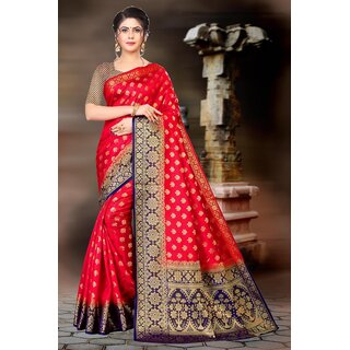                       SVB Saree Red Embellished Silk Saree                                              