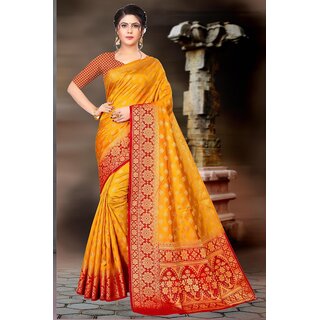                       SVB Saree Yellow Embellished Silk Saree                                              
