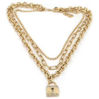 Buy VETCO Lock Pendant Heavy Long Chain Golden Plated Necklace for