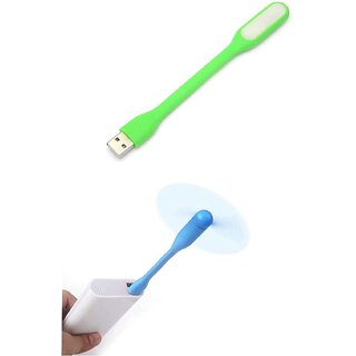 (Combo Pack ) Mini Portable  Flexible USB Fan + LED Light Lamp for Laptop/Desktop/All Mobile (USB Light + USB Fan)