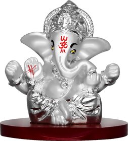 Diviniti Four Hands Lord Ganesha Statue for Car Dashboard  999 Silver Plated Sculpture(7 X 6.5 cm)