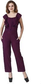 LACEIT  Solid Women Jumpsuit (Wine)