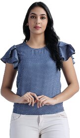 LACEITWomen and Girls Grey White  Polka Dot Printed Top