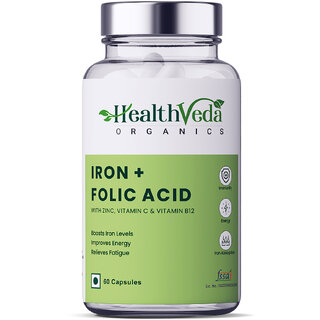                       Health Veda Organics Iron + Folic Acid  60 Veg Capsules                                              