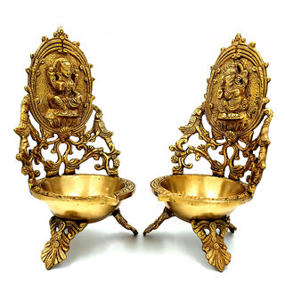                       Arihant Craft Hindu God Lakshmi Ganesha Oil Lamp Statue Sculpture Hand Work Showpiece  29 cm (Brass, Gold)                                              