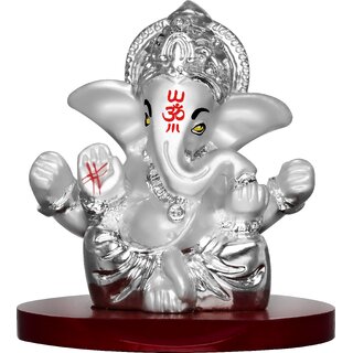                       Diviniti Four Hands Lord Ganesha Statue for Car Dashboard  999 Silver Plated Sculpture(7 X 6.5 cm)                                              