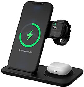 Hammer Flex3.03-in-1Wireless Charging Dock 15W Fast Charger Mag-Safe Compatible for Watch 7SE65432|AirPods23Pro(Black)