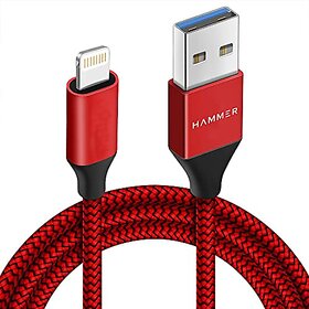 Hammer Nylon Braided Fast Charging and Data Sync Cable Compatible for iPhone 131211X8765iPad AirPro Mini(Packof1Red)