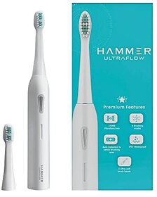 Hammer Ultra Flow Electric Tooth brushand 3Replaceable Brush Heads for Men and Women6Brushing Modes Rechargeable Battery Water proof Super-Soft Bristles Electric Tooth brush (White)