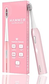 Hammer Ultra Flow Electric Tooth brush and 3Replaceable Brush Heads for Men and Women 6Brushing Modes Rechargeable Battery Waterpro of31000 Strokes per Minute Super-Soft Bristles Electric Tooth brush(Pink)