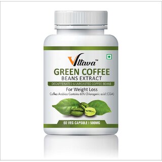                       VLTAVA Green Coffee Beans Extract Capsules Fat Burner and Weight Loss Products for Men and Women 500 mg - Pack of 1                                              