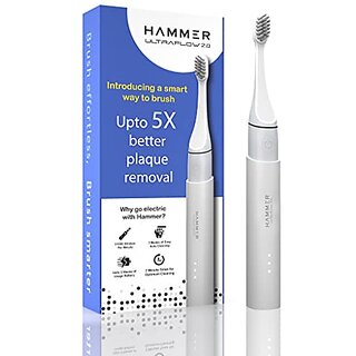 Hammer Ultra Flow2.0 Electric Tooth brushand 2Replaceable Brush Heads for  Men and Women  3Brushing Modes Rechargeable Battery Waterproof Super-Soft Bristles Electric Tooth brush(White)