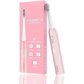 Hammer Ultra Flow Electric Tooth brush and 3Replaceable Brush Heads for Men and Women 6Brushing Modes Rechargeable Battery Waterpro of31000 Strokes per Minute Super-Soft Bristles Electric Tooth brush(Pink)