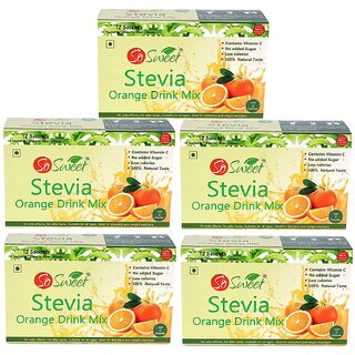                       So Sweet Stevia Sugar Free Orange Drink Mix 12 Sachet - Pack of 5                                              