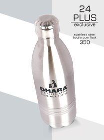 Dhara Stainless Steel  24 Plus Bottle, 350ml, Silver , Set of 1