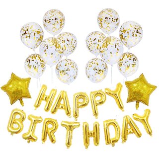 Fancy Creation Happy Birthday Decoration Combo Pack of foil baloon star foil 2pc,10pc golden confetti balloon