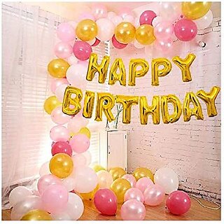 Fancy Creation 50pc metallic balloon pink,white and golden and golden Happy Birthday Foil balloon Fancy Creation 50pc metallic balloon pink,white and golden and golden Happy Birthday Foil balloon