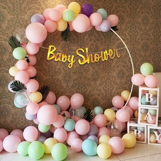                       Fancy Creation Baby Shower Decoration Items Set for Mom to Be - Foil Banner, Pastel Balloons with Golden Confetti                                              