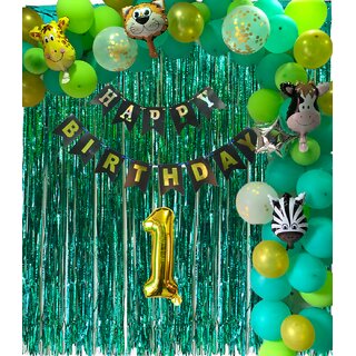                       Fancy Creation Happy Birthday jungle theme decoration items combo pack                                              