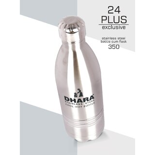 Dhara Stainless Steel  24 Plus Bottle, 350ml, Silver , Set of 1